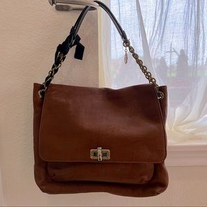 Lanvin Vintage Brown Leather Large Happy Flap Chain Shoulder